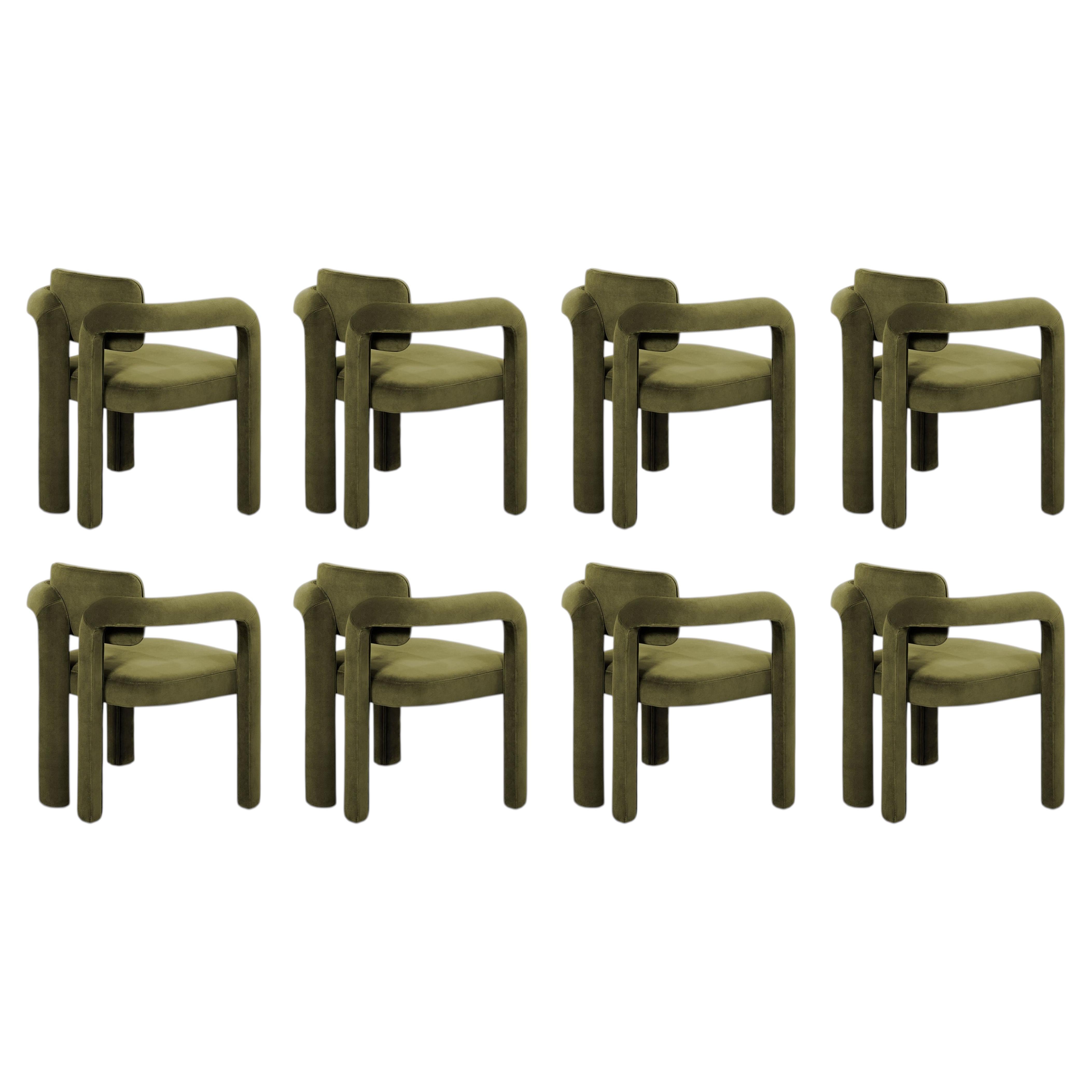 Juego de 8 Sillas de comedor modernas de terciopelo verde oliva Doble Arco by InsidherLand