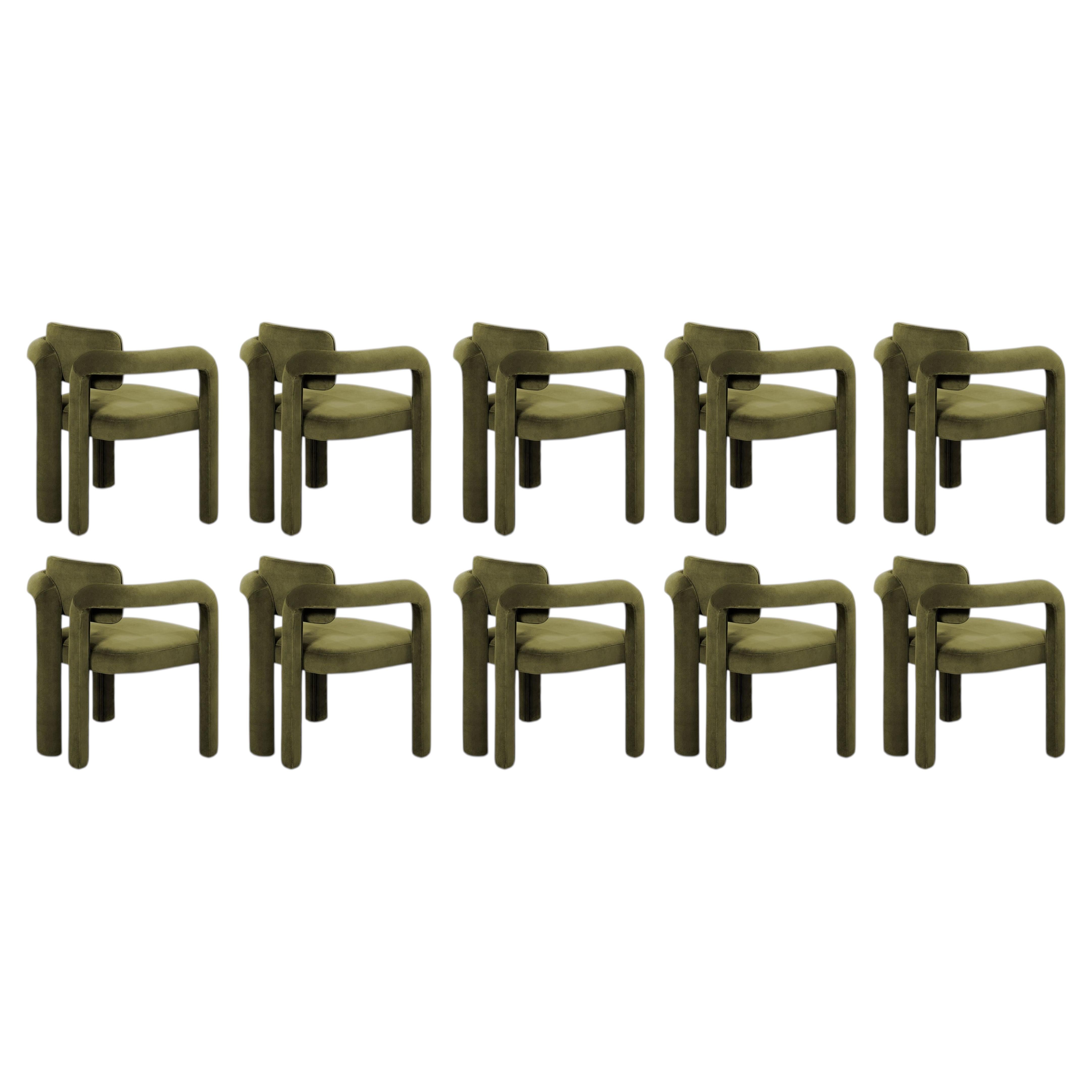 Juego de 10 Sillas de comedor modernas de terciopelo verde oliva Doble Arco by InsidherLand en venta