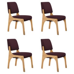 Set of 4 oak burgundy bouclé armless Arches II dining chair by InsidherLand