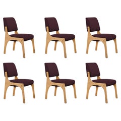Set of 6 oak burgundy bouclé armless Arches II dining chair by InsidherLand