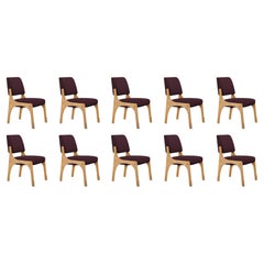 Set of 10 oak burgundy bouclé armless Arches II dining chair by InsidherLand