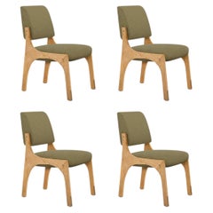 Set of 4 oak fern green bouclé armless Arches II dining chair by InsidherLand