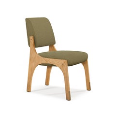 Set of 4 oak fern green bouclé armless Arches II dining chairs by InsidherLand