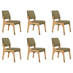 Set of 6 oak fern green bouclé armless Arches II dining chair by InsidherLand