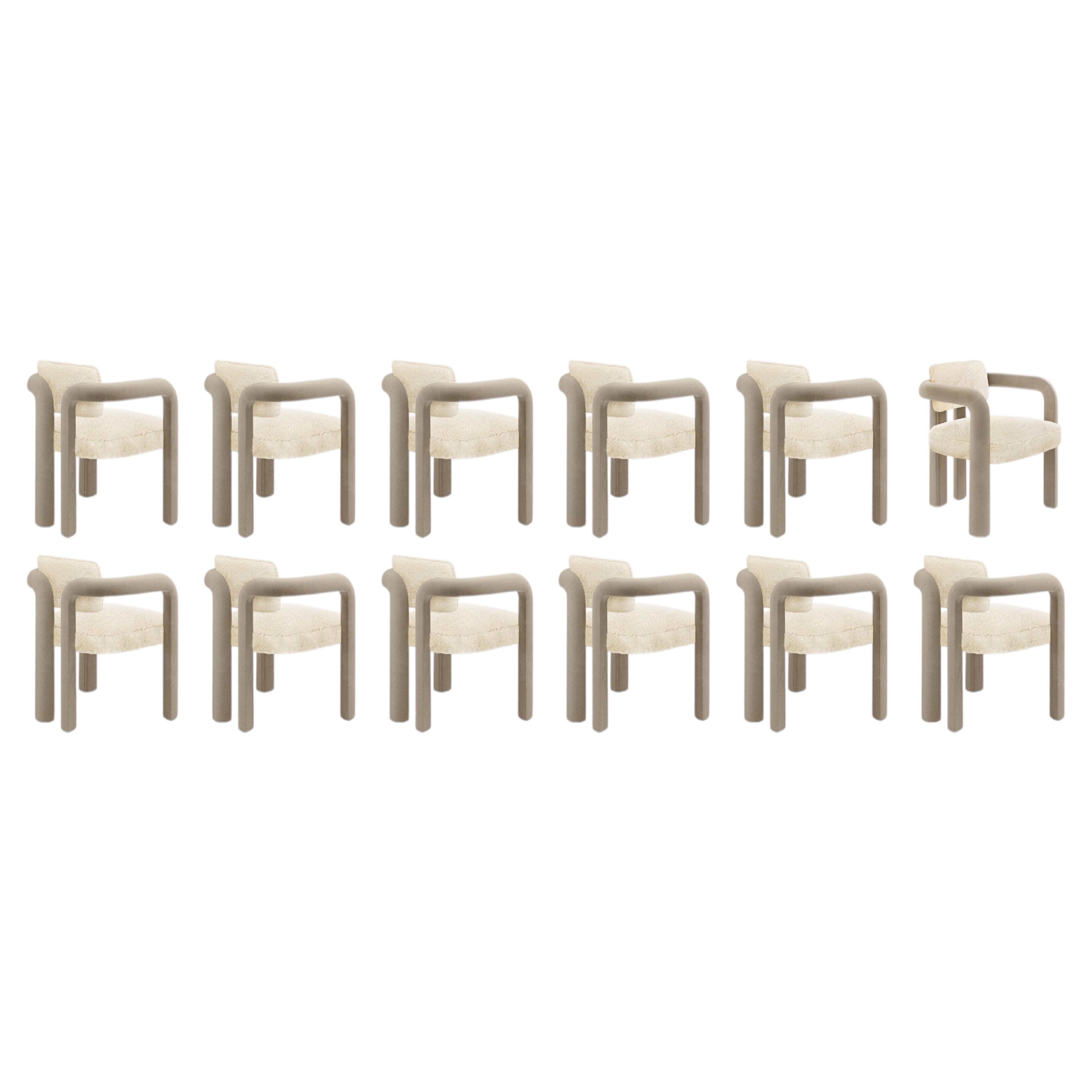 Set of 12 Modern sculptural fur velvet Double Arch dining chairs by InsidherLand