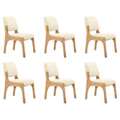 Set of 6 natural oak cream bouclé armless Arches II dining chair by InsidherLand