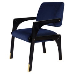 Contemporary black lacquered blue velvet Arches dining chair by InsidherLand