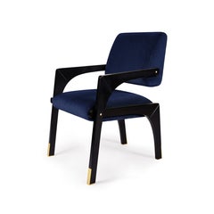 Contemporary black lacquered blue velvet Arches dining chair by InsidherLand