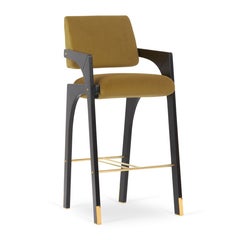 Modern sculptural light brown velvet lacquered Arches bar stool by InsidherLand