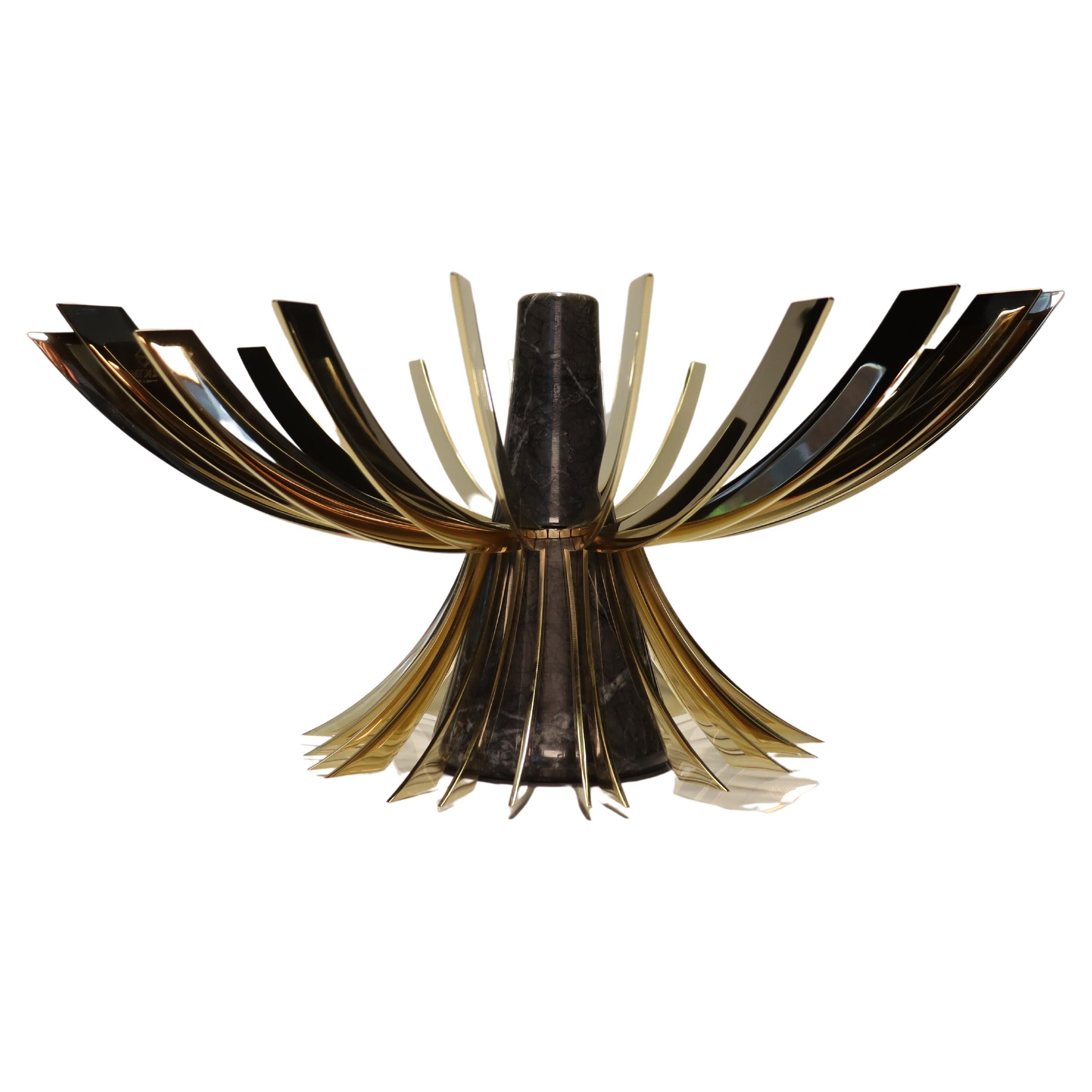 2K1M - Sagoma Fruit Bowl - Black & Gold - Marble core and Metal 24K Gold Fins. For Sale