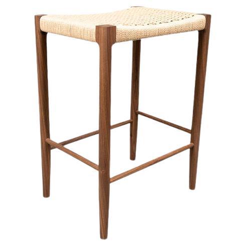 Papyri Stool in Walnut with Handwoven Danish Cord For Sale
