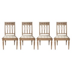 Set of 4 Antique Florentine Gilt & Carved Chairs Reupholstered with Silver Silk