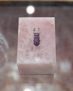 Caja Contemporánea de Cuarzo Rosa con Insecto Joya Pavé de Zafiro