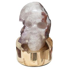Studio Maison Nurita Large Quartz and Amethyst Skull with Polished Brass Base