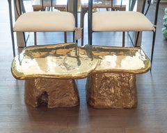 Mesa de centro escultural con forma de hoja de nenúfar, de latón fundido pulido, de estilo contemporáneo