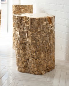 Grande table en rondins de style sculptural, en laiton coulé contemporain, à la fois poli et texturé