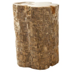 Grande table en rondins de style sculptural, en laiton coulé contemporain, à la fois poli et texturé