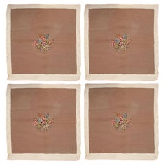 Set of 4 Vintage Tan Wool Needlepoint Tapestry Panels for Upholstery