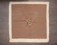 Set of 4 Vintage Tan Wool Needlepoint Tapestry Panels for Upholstery