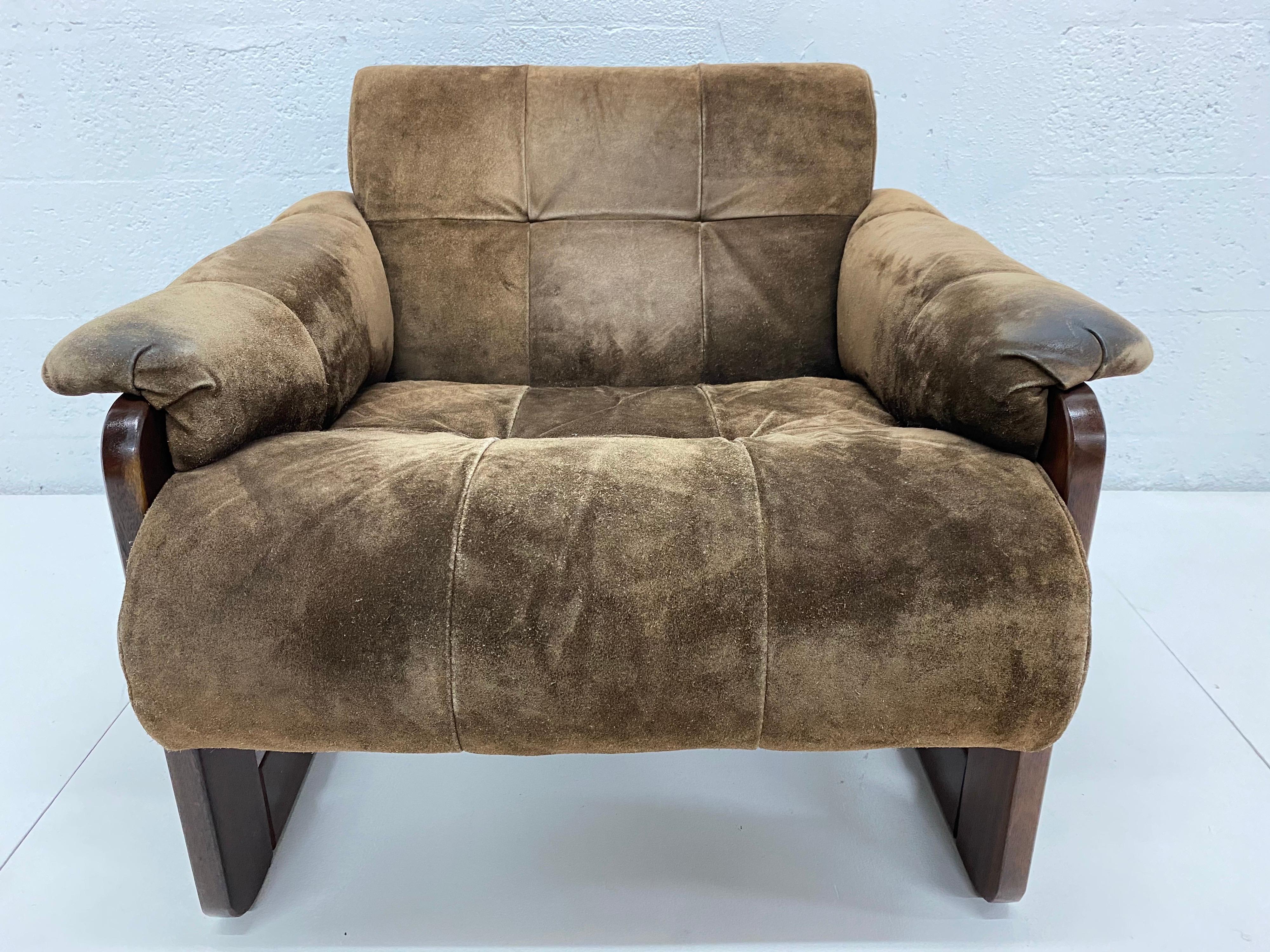 Percival Lafer Midcentury Brazilian Brown Suede and Rosewood Lounge Chair 7