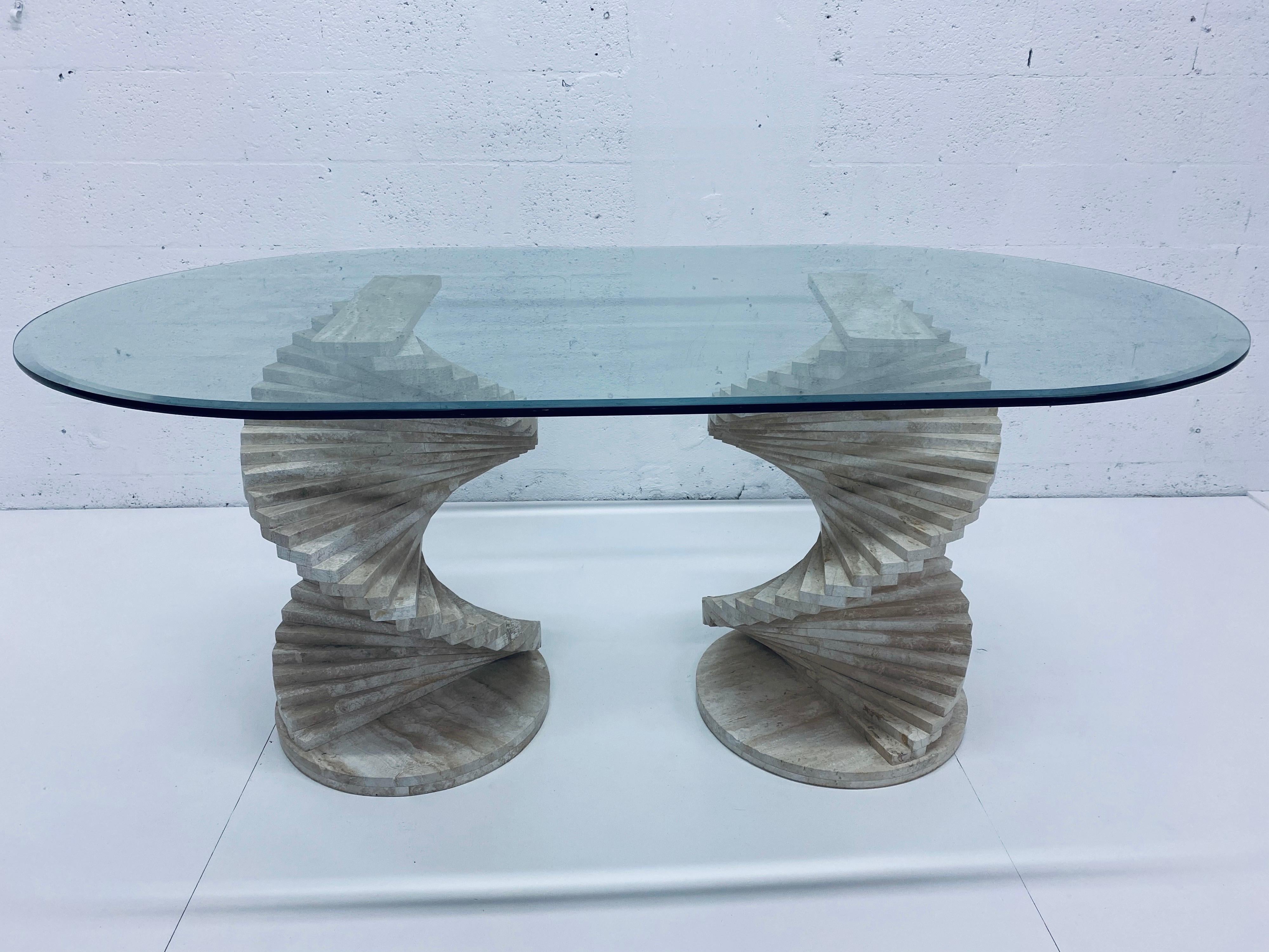 Italian Modern Spiral Stacked Travertine Dining or Center Table 1