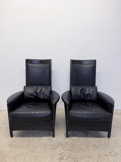 Umberto Asnago Black Leather Peggy Lounge Chairs for Georgetti, 1990s - a Pair