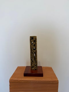 Hugo Rodrigues Abstract Brutalist Bronze Sculpture on Wood Base, Brazil 1985