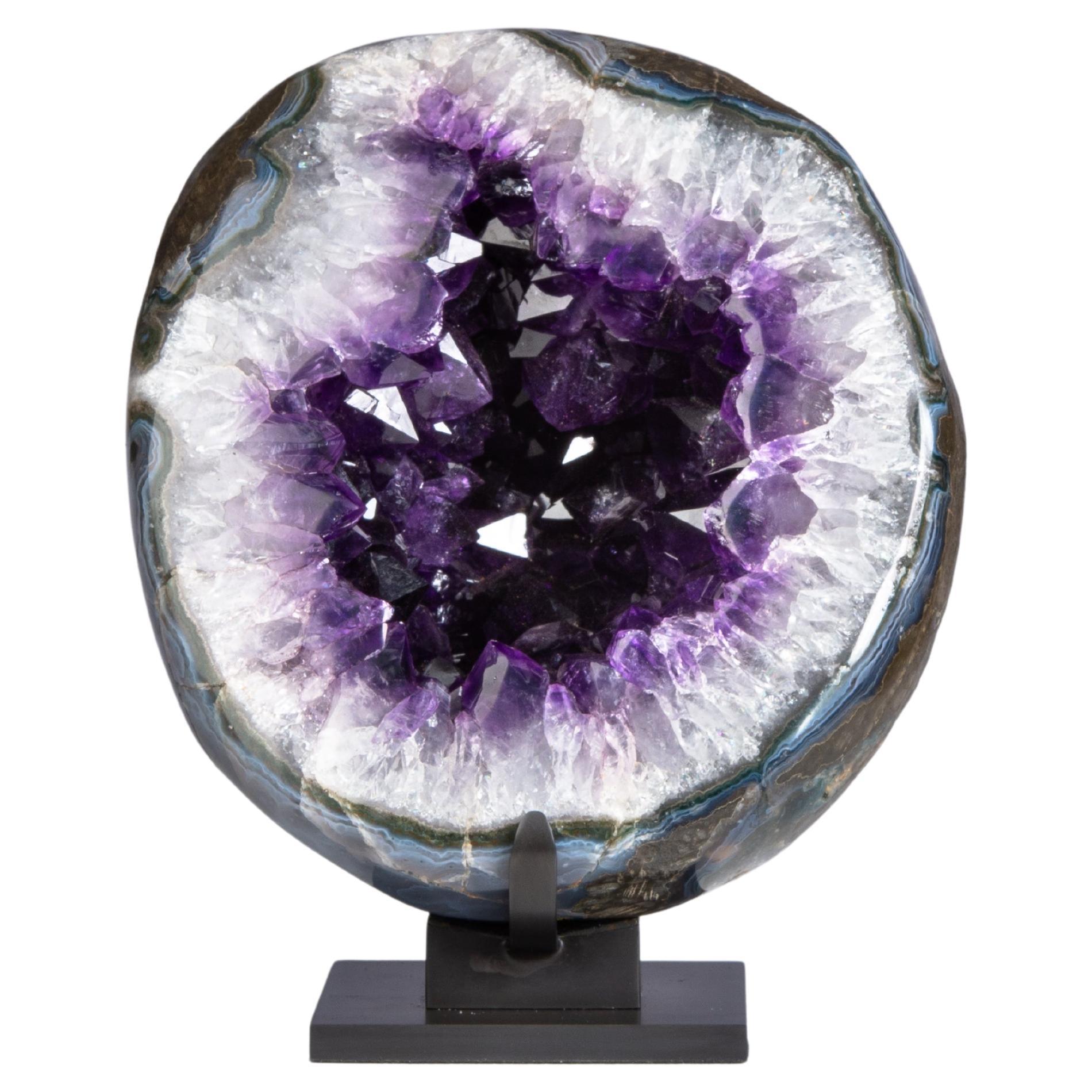 Polished Split Amethyst Geode Surrounded by White Quartz and Agate For Sale