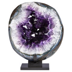 Polished Split Amethyst Geode Surrounded by White Quartz and Agate