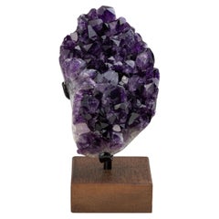Amethyst Mineral Specimen with High Crystal Peaks on Wooden Stand