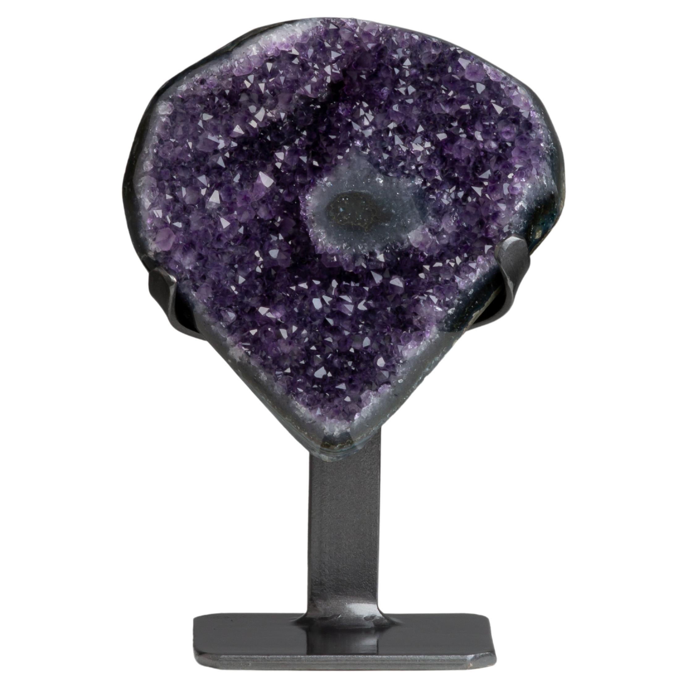 Heart Shaped Amethyst Formation with Central Stalactite "EYE" and Agate Border For Sale