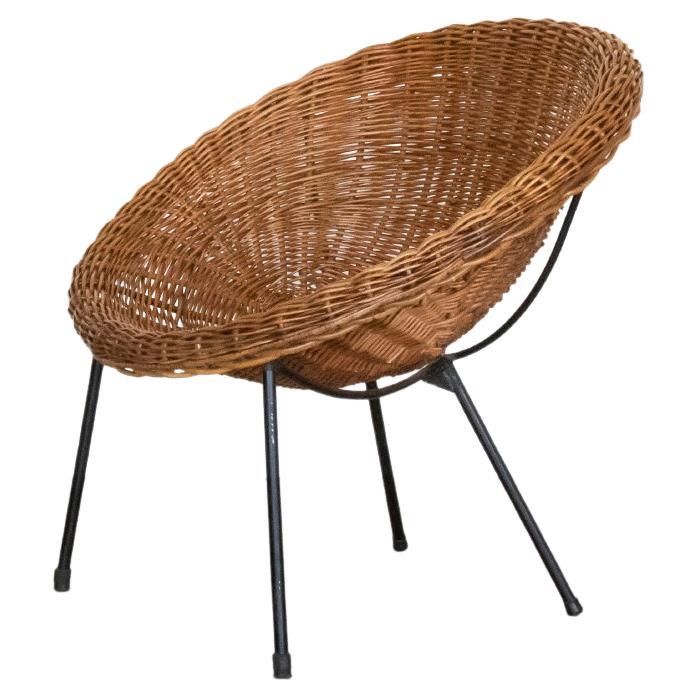 Italian Wicker and Iron Chair For Sale