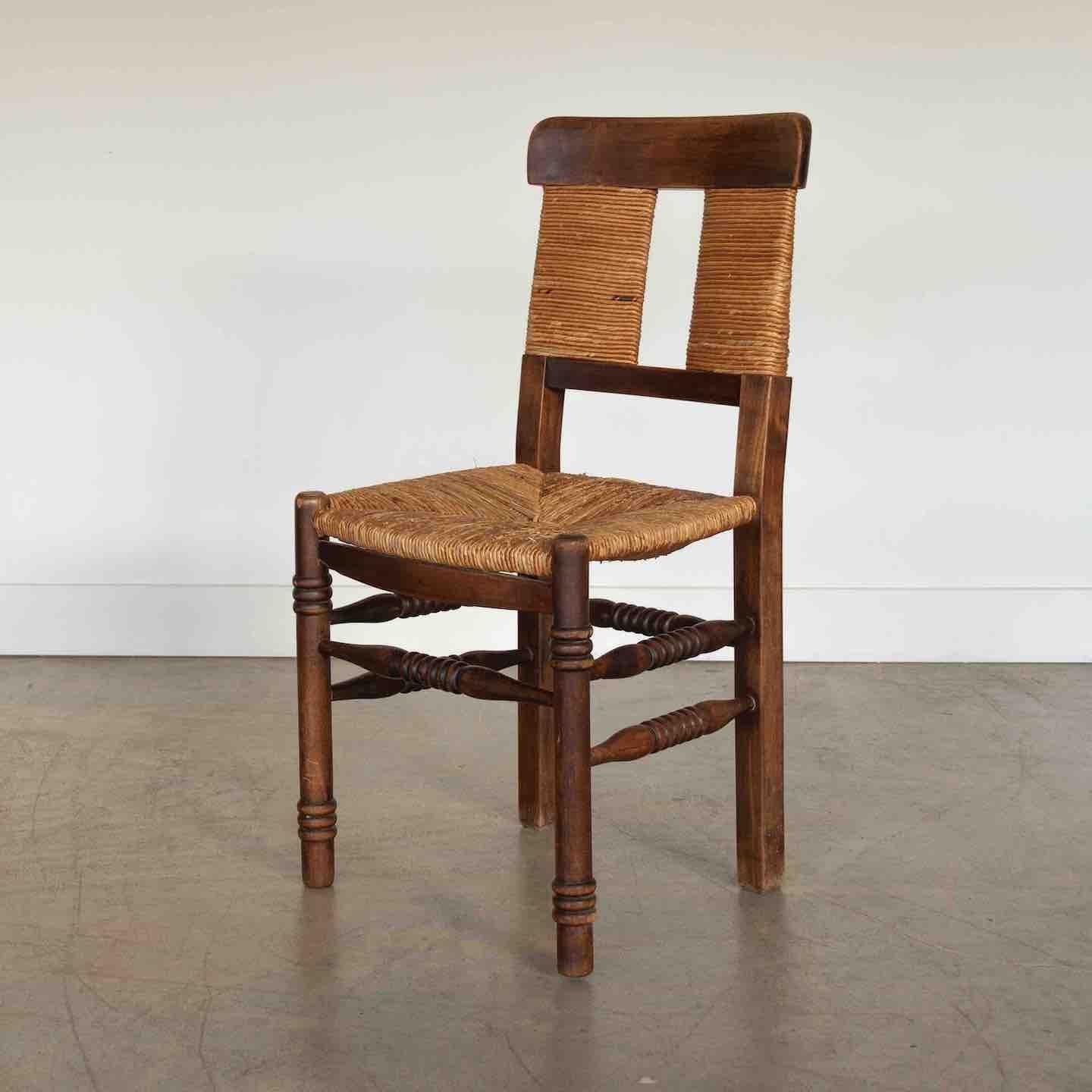 Rush French Wood and Woven Chair For Sale