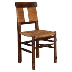 Chaise française en bois et tissé
