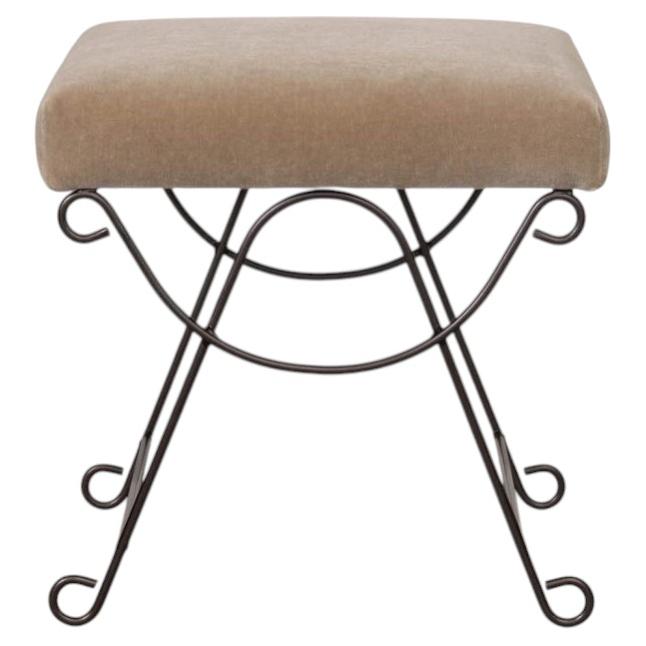 Panoplie Iron Loop Stool, Brown Mohair