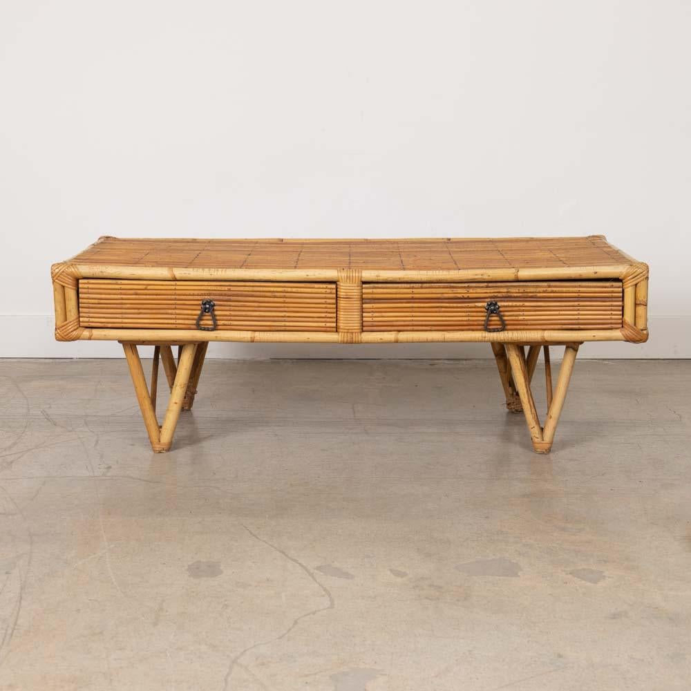 20th Century 1960s French Rattan Coffee Table For Sale