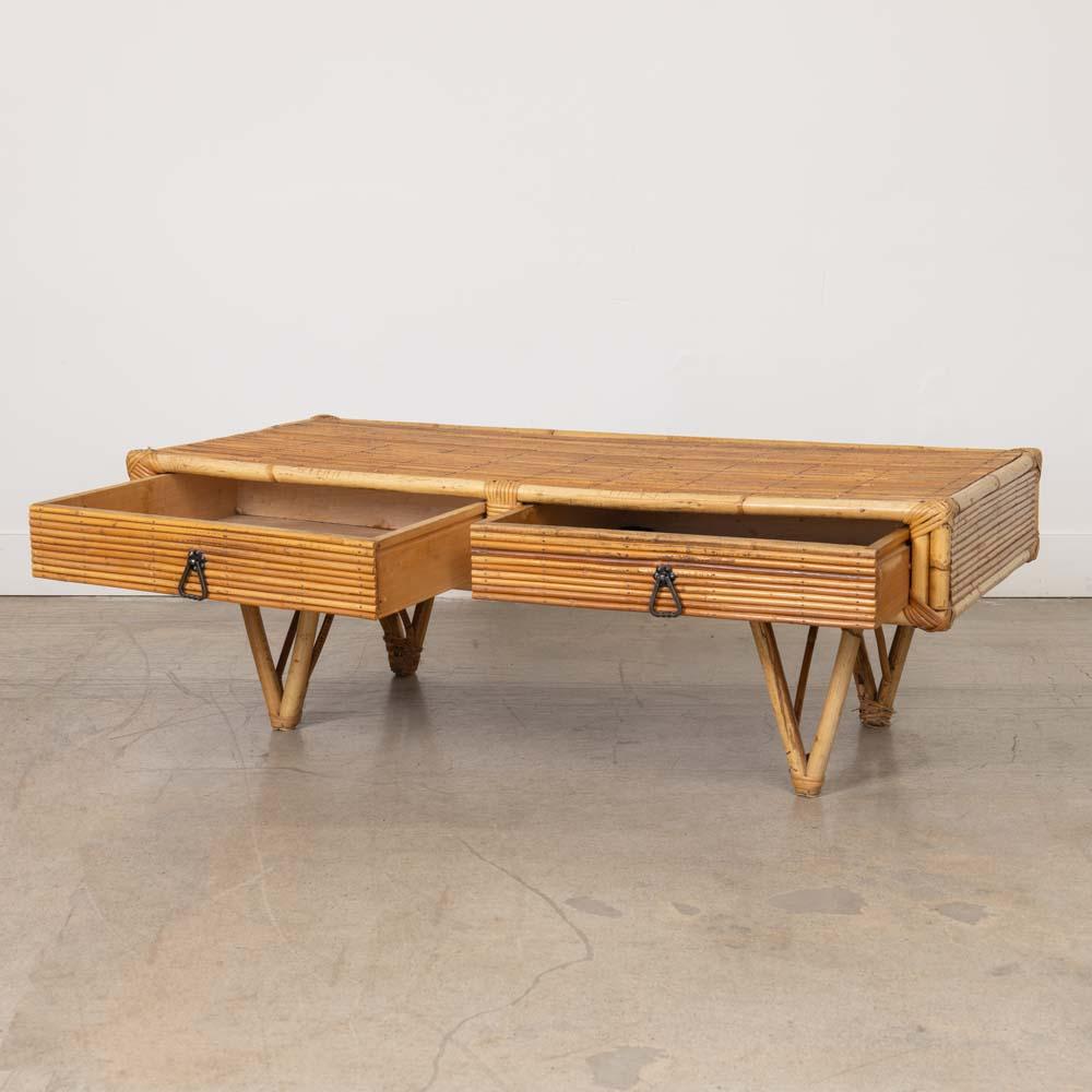 1960s French Rattan Coffee Table For Sale 1
