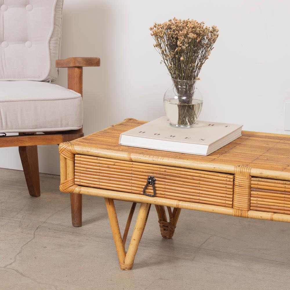 1960s French Rattan Coffee Table In Good Condition For Sale In Los Angeles, CA