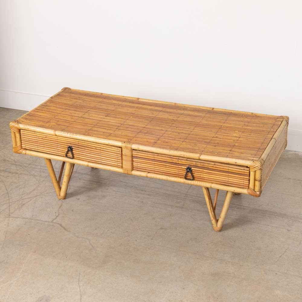 1960s French Rattan Coffee Table For Sale 6
