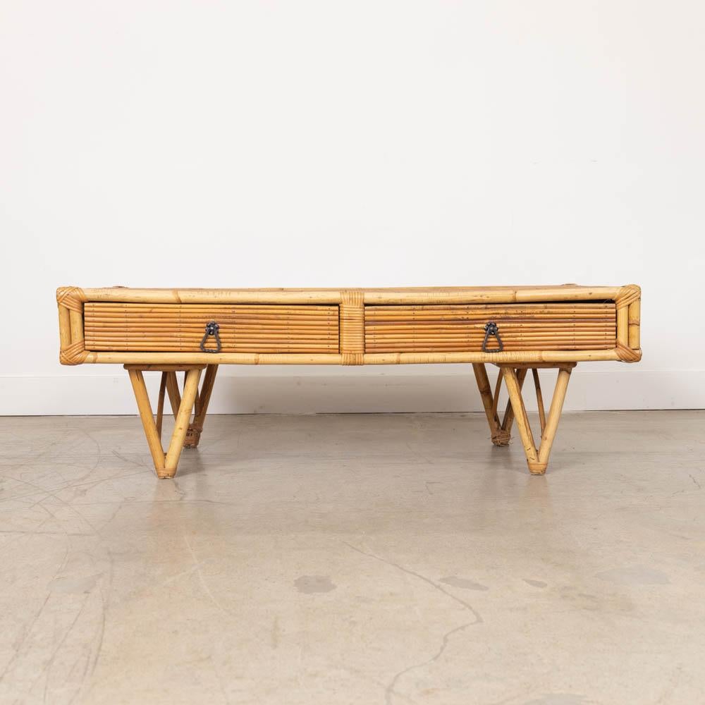 1960s French Rattan Coffee Table For Sale 5