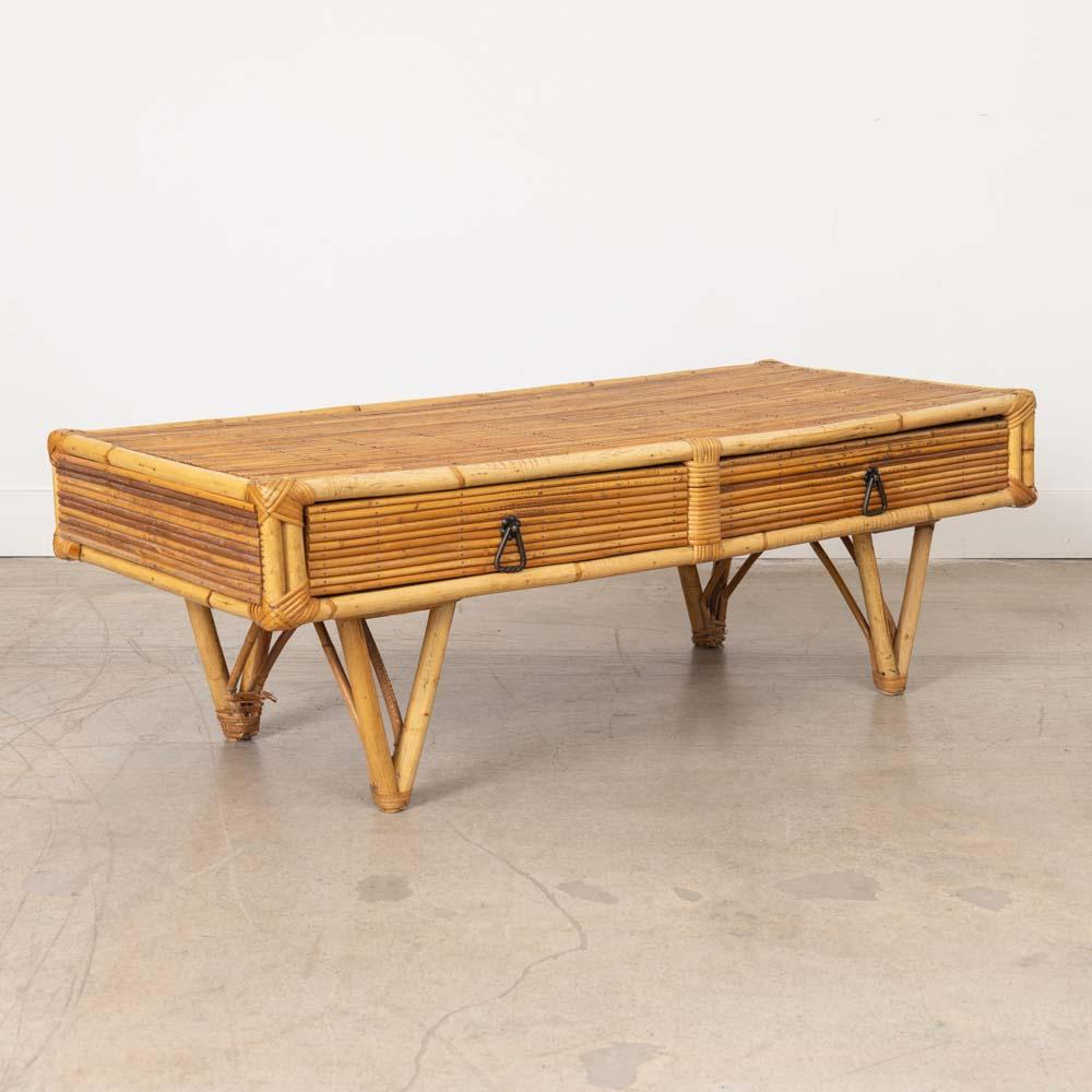 1960s French Rattan Coffee Table For Sale 4