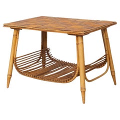 French Rattan Side Table by Audoux Minet