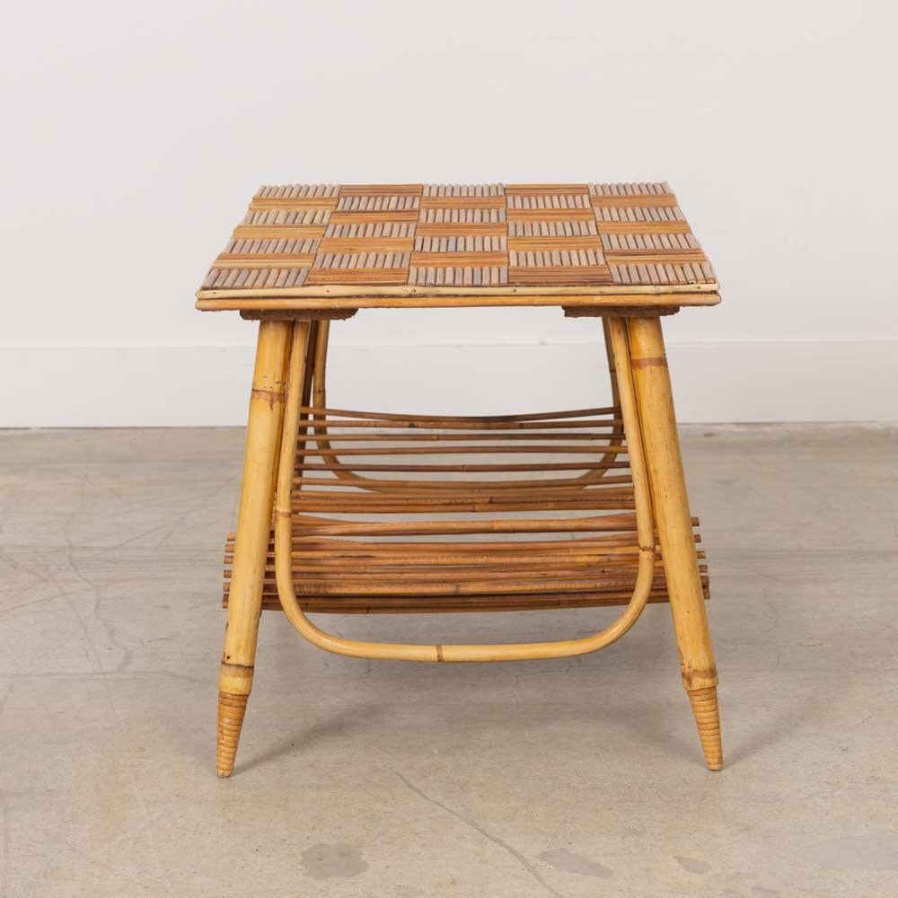 Bamboo French Rattan Side Table by Audoux Minet For Sale