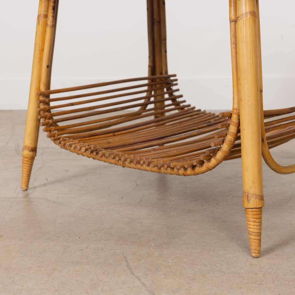 French Rattan Side Table by Audoux Minet For Sale 2