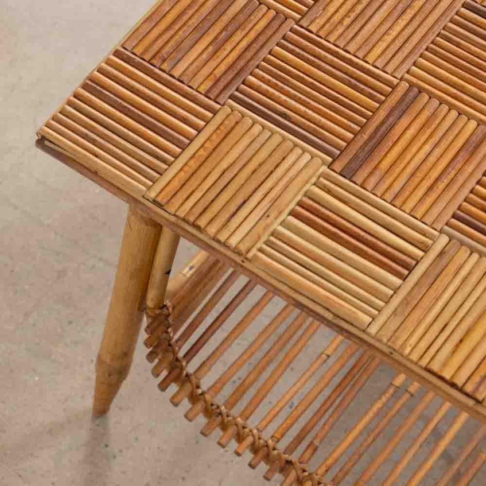 French Rattan Side Table by Audoux Minet For Sale 6