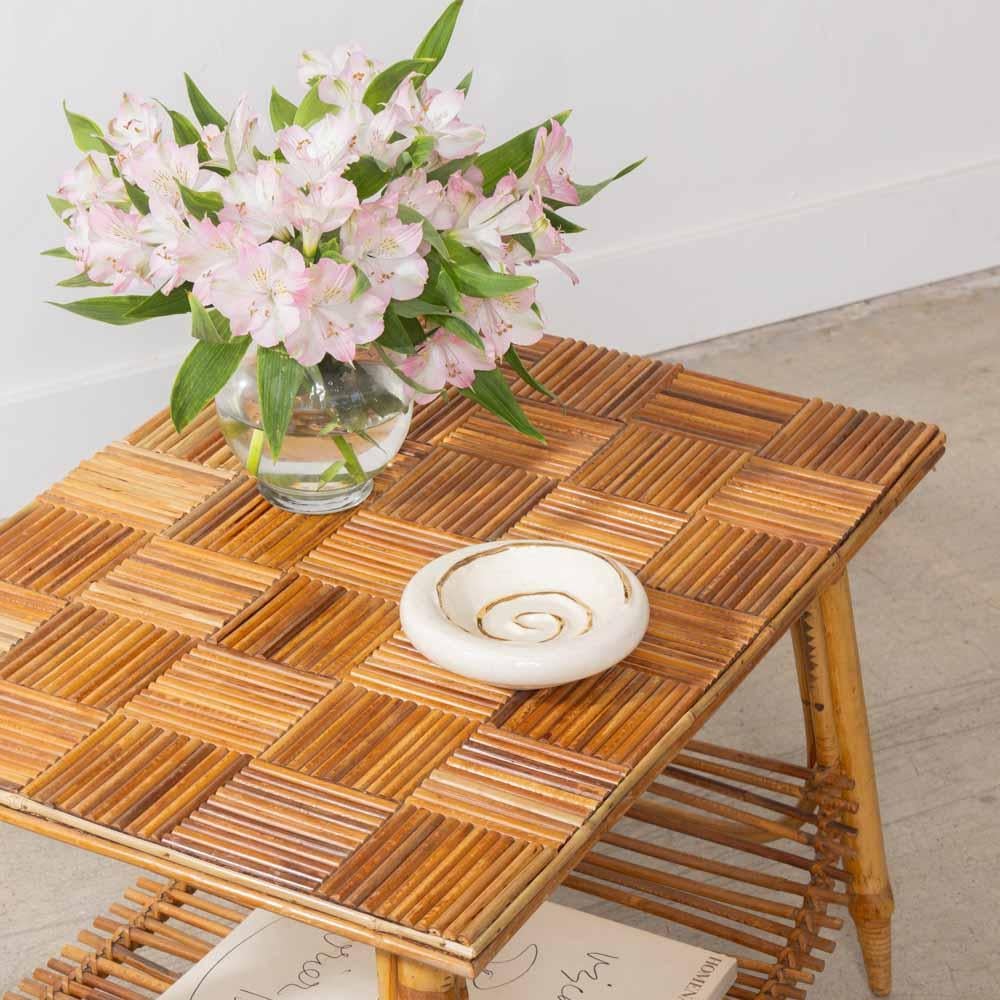 French Rattan Side Table by Audoux Minet In Good Condition For Sale In Los Angeles, CA