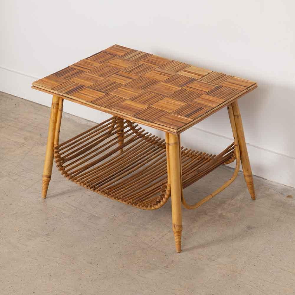 French Rattan Side Table by Audoux Minet For Sale 8