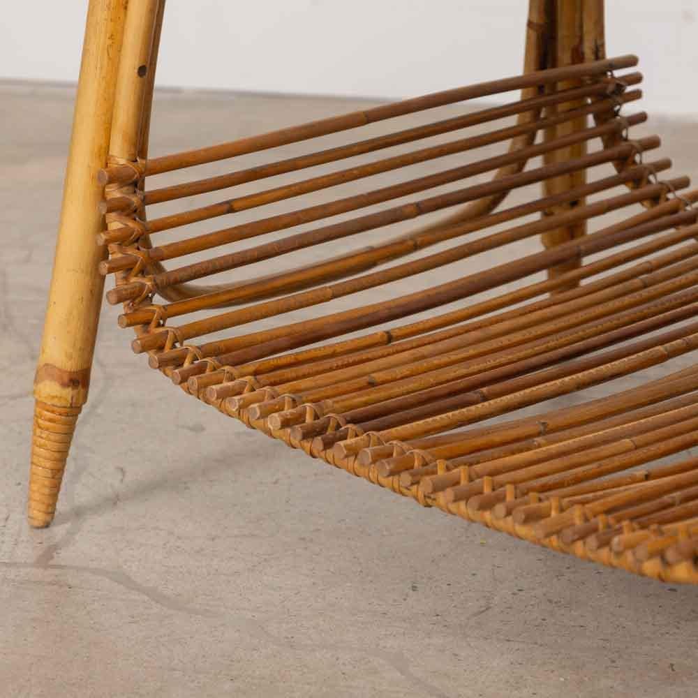 French Rattan Side Table by Audoux Minet For Sale 3