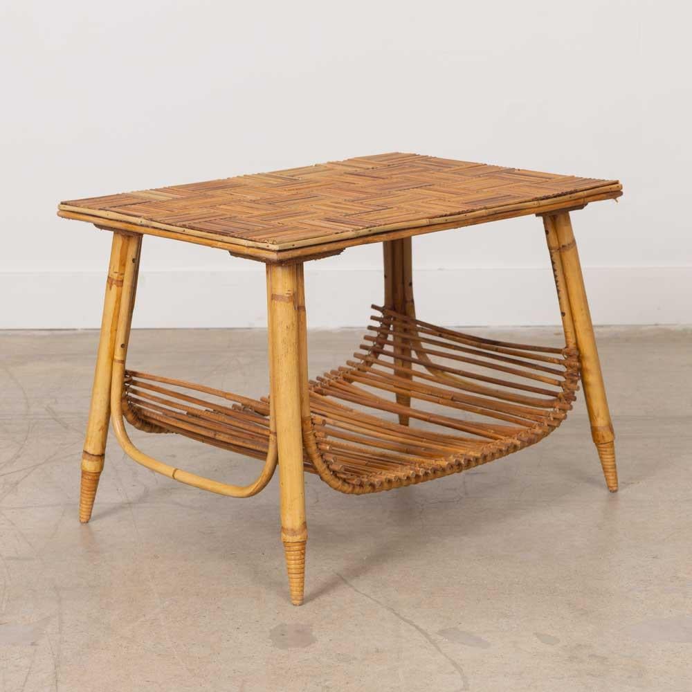 French Rattan Side Table by Audoux Minet For Sale 1
