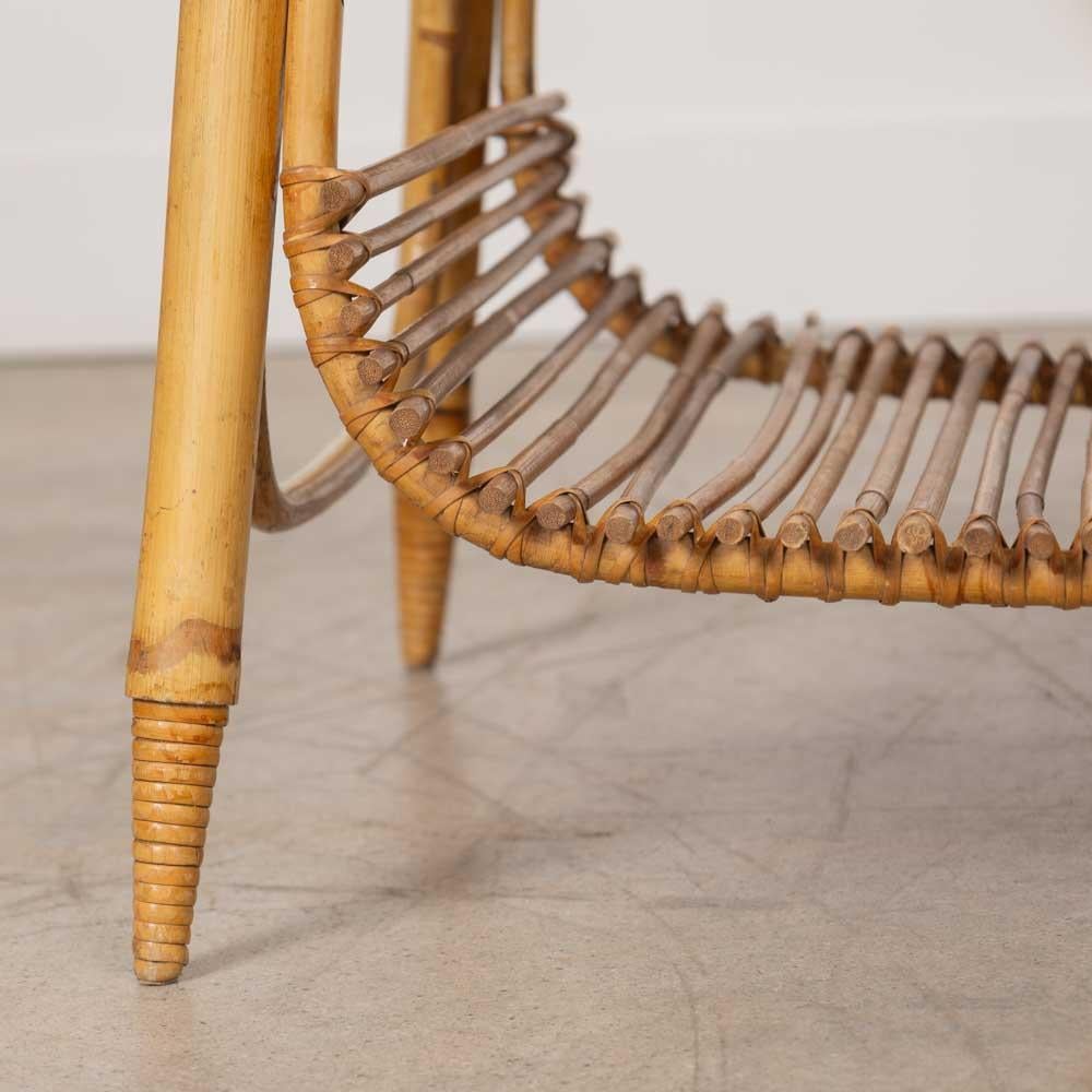 French Rattan Side Table by Audoux Minet For Sale 7
